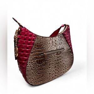 Chic Croc-Embossed Hobo Bag in Pink and Tan